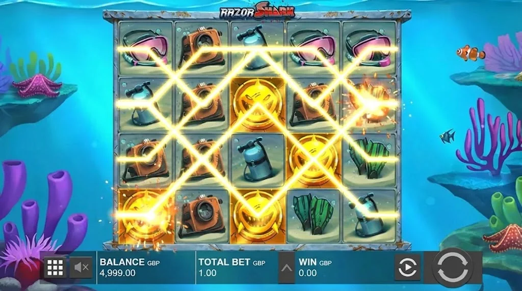 Razor Shark griglia 5 rulli 4 righe con tutte le 20 payline fisse